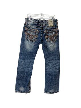 Rock Revival Mens Size 31x31 Mathis Boot Jeans Blue Distressed